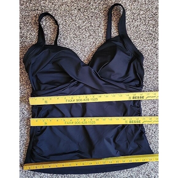 Swim Top Black 14 D Cup Wrap Front Tankini (L) Solid Underwire Lands' End S459 - Picture 2 of 7